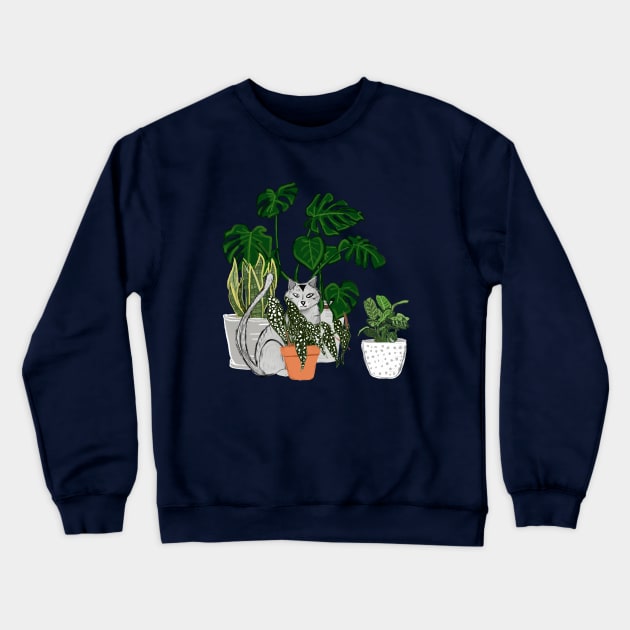 Cat in Pot Plants Crewneck Sweatshirt by bruxamagica